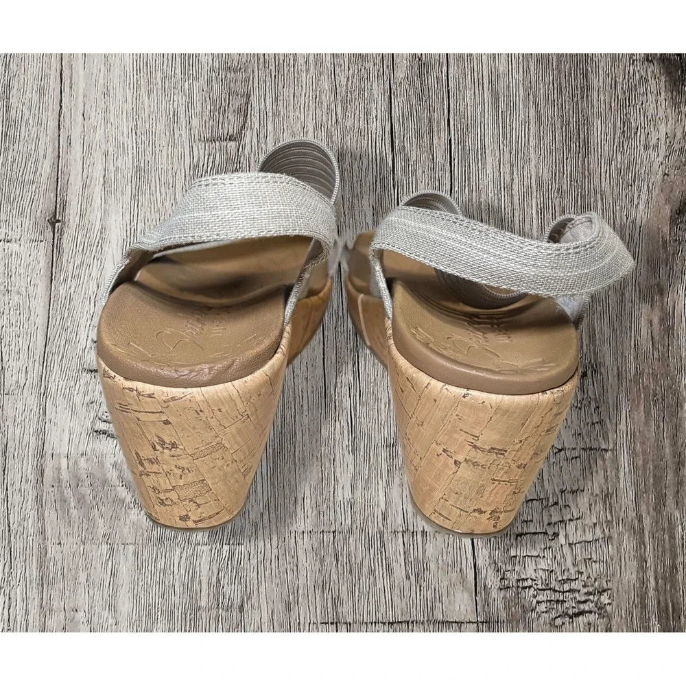 Skechers Brie Luxe Foam Womens 8 Glittery Taupe Slingback Platform Wedge Sandals